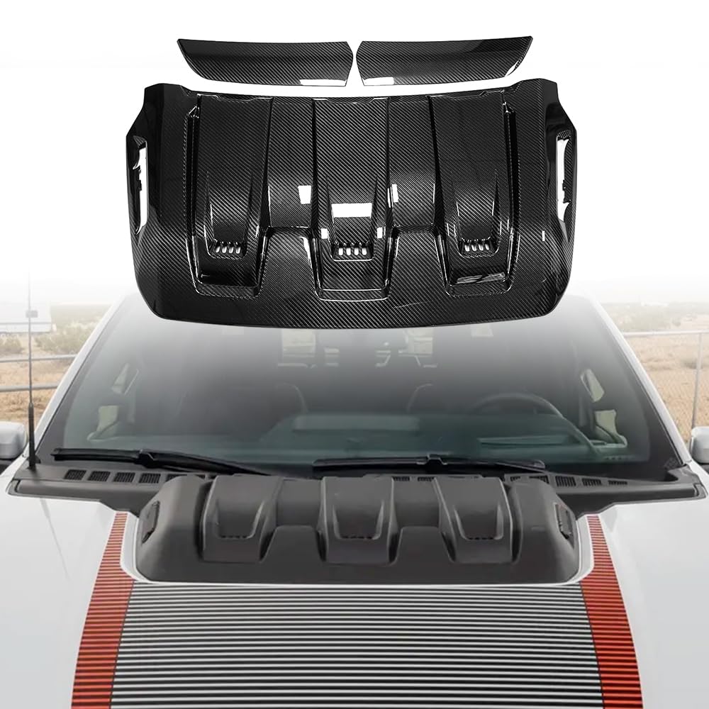 Jogon Dry Carbon Fiber Engine Hood Air Outlet Vent Trim for Ford F-150 Raptor 2021 2022 2023 2024 Front Hood Vent Cover Panel, Air Flow Intake Decals (For Raptor R, Glossy CF)