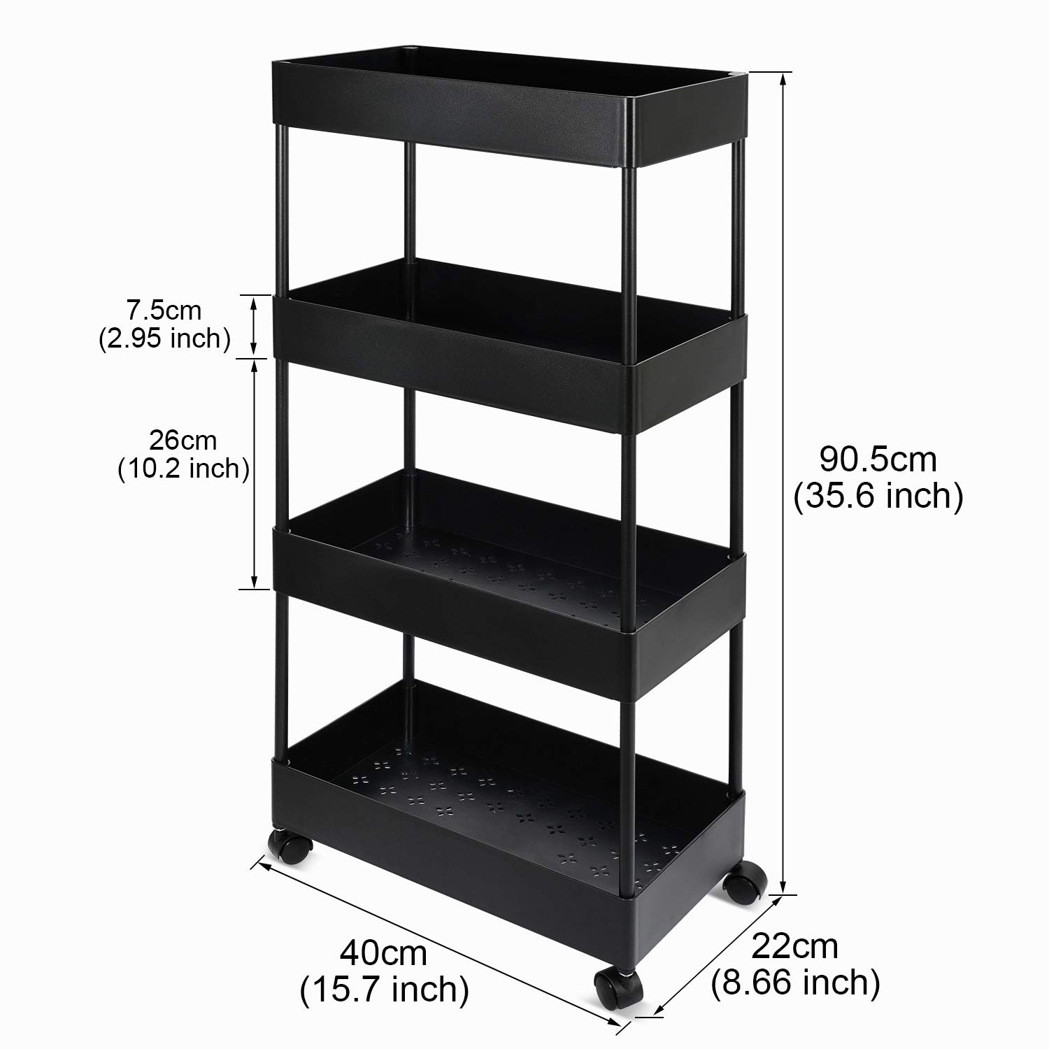 Carrello portaoggetti sottile a 4 livelli, scaffale mobile per bagno, scaffale scorrevole per cucina, ufficio, bagno, lavanderia, luoghi stretti