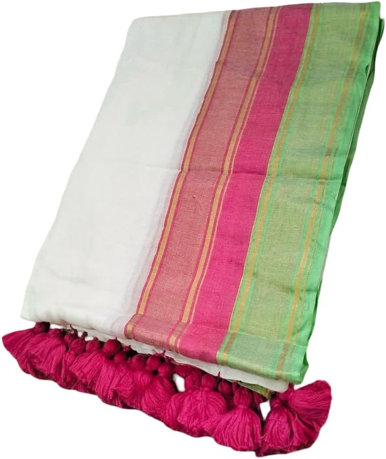 Mul Cotton Onam Saree with Gold Zari Border 120 Count for Women Kerala Kasavu Pongal Special South Indian Off-White