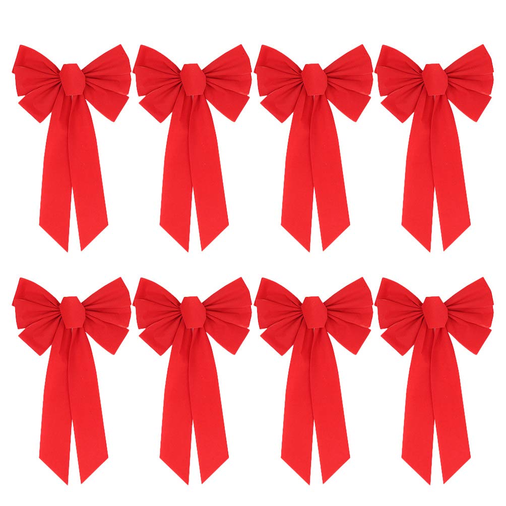 8Pcs Christmas Tree Bows Flannel Bowknot Mini Red Velvet Bowknot Xmas Tree Ornaments for Christmas Festival Wedding Party