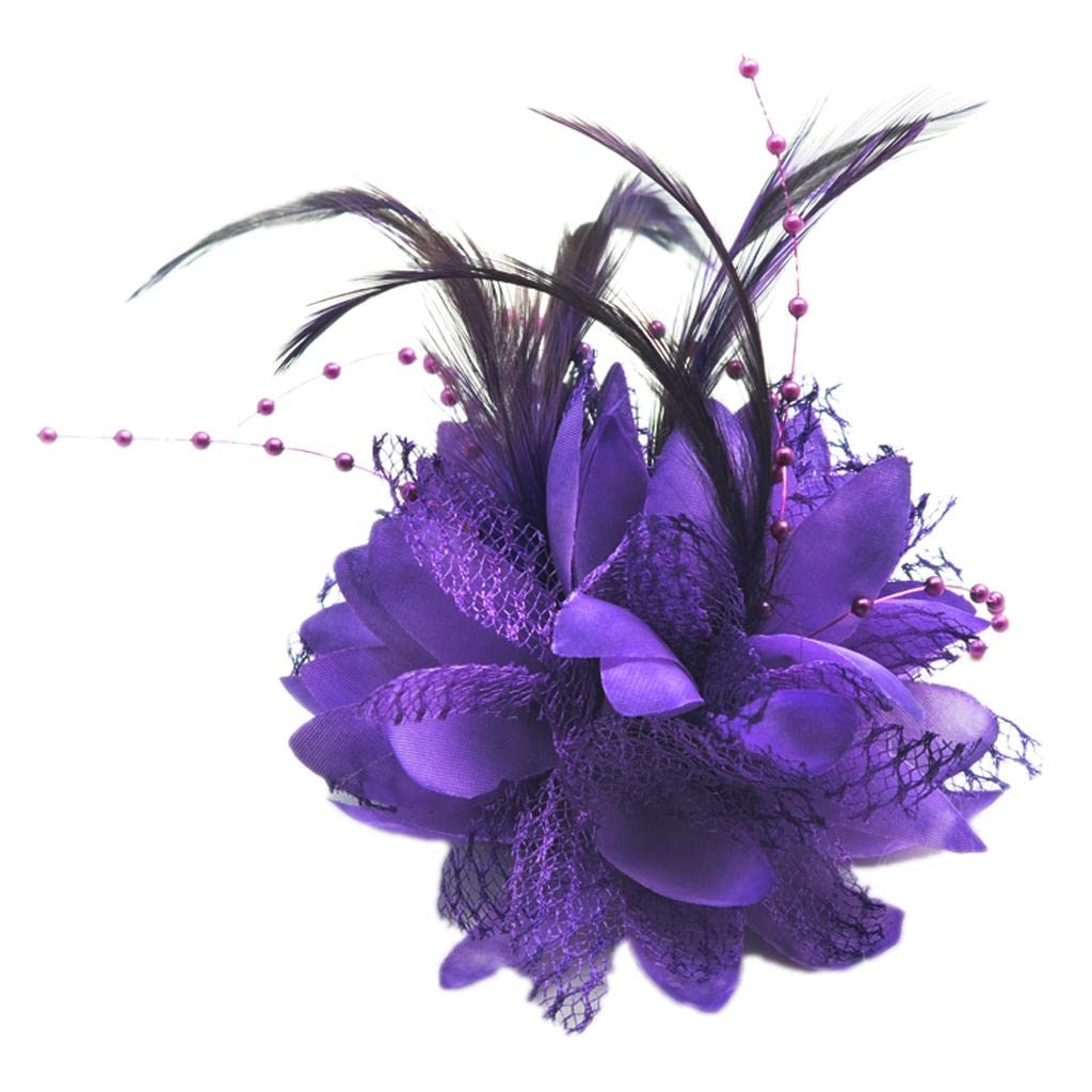 Ououlajy Purple Pearl Silk Feather Flower For Corsage Brooch Wrist Fascinator Diy