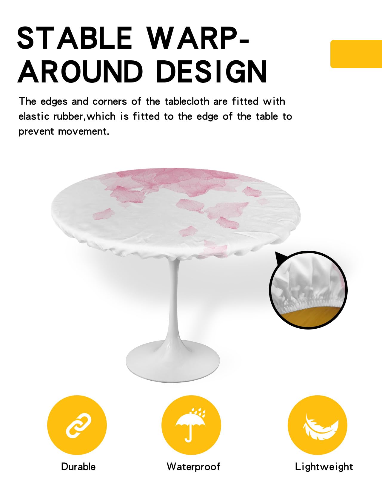 Gradient Flower Round Waterproof Table Cover Fitted Tablecloth,Wipeable Fabric Elastic Table Cloth Oil-Proof Tablecover for Indoor Outdoor Picnic Party,Solid Blush Pink Romantic Minimalist Art 45