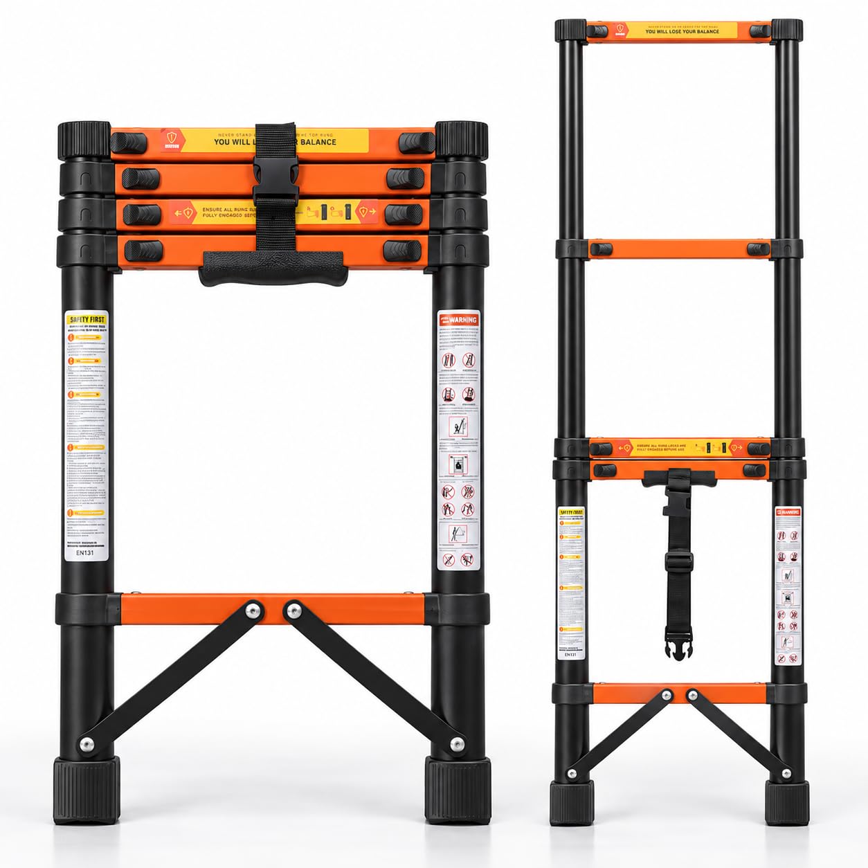 Plantex 1.9m (6.23 ft.) Telescopic Ladder/Carbon Steel 5-Steps Portable & Compact Ladder/Foldable Multipurpose Collapsible Ladder for Home & Outdoor Use - (Orange)