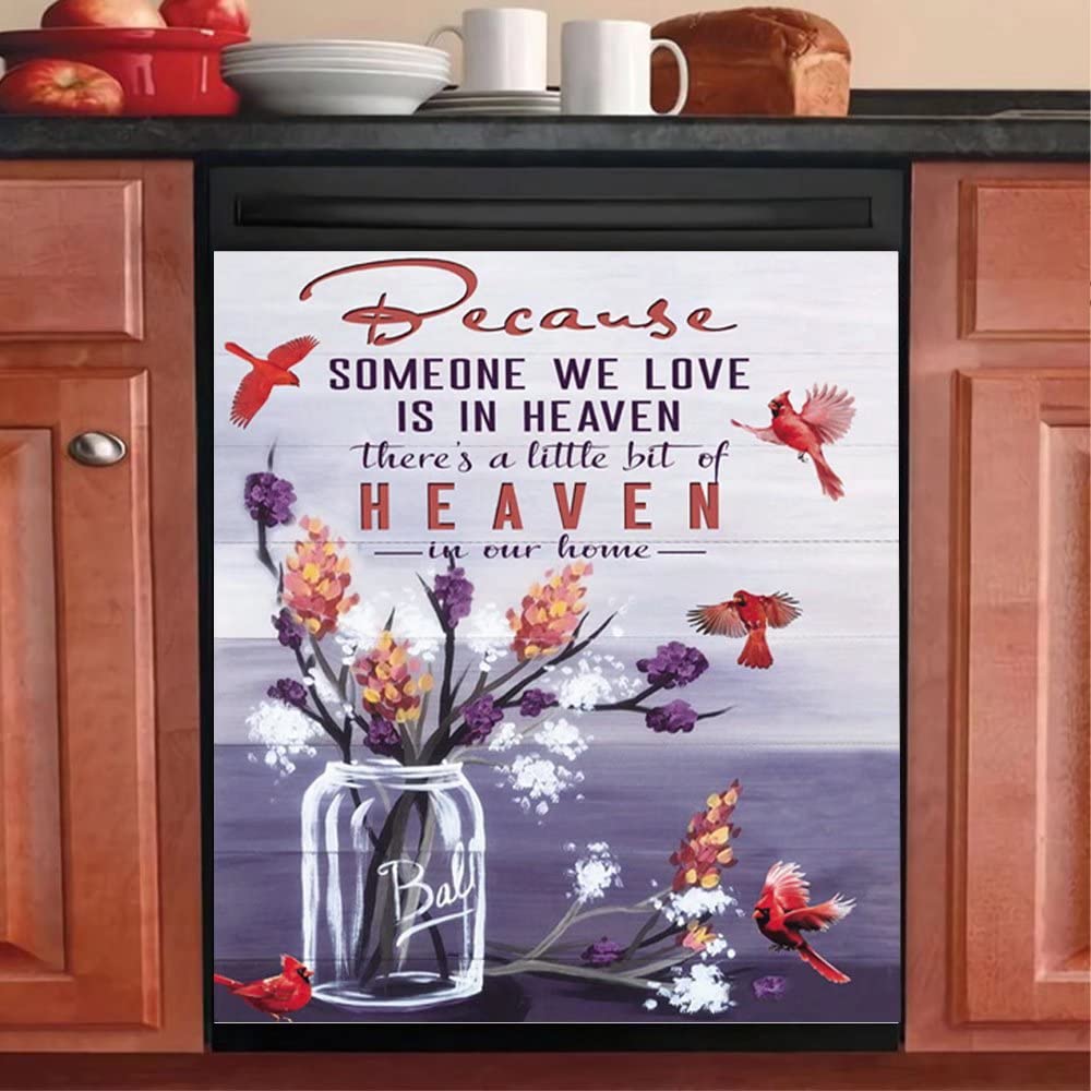 Kitchen Decorative Heaven Home Dishwasher Cover,Cardinal Birds Bless Fridge Magnetic Covers,Flower Heaven Refridgerator Magnetic Decal,Home Appliances Vinyl Panel Sticker Wallpaper 23''x17''