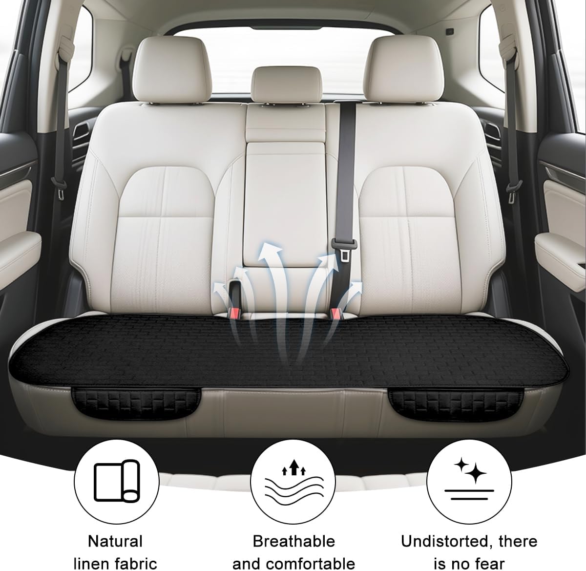 Car Back Seat Cover, Anti-Slip Long Comfortable Vehicle Rear Chair Protectors with Storage Pocket, Breathable Automotive Back Bench Cushion Pad, Universal for SUV Sedan Truck (Black)