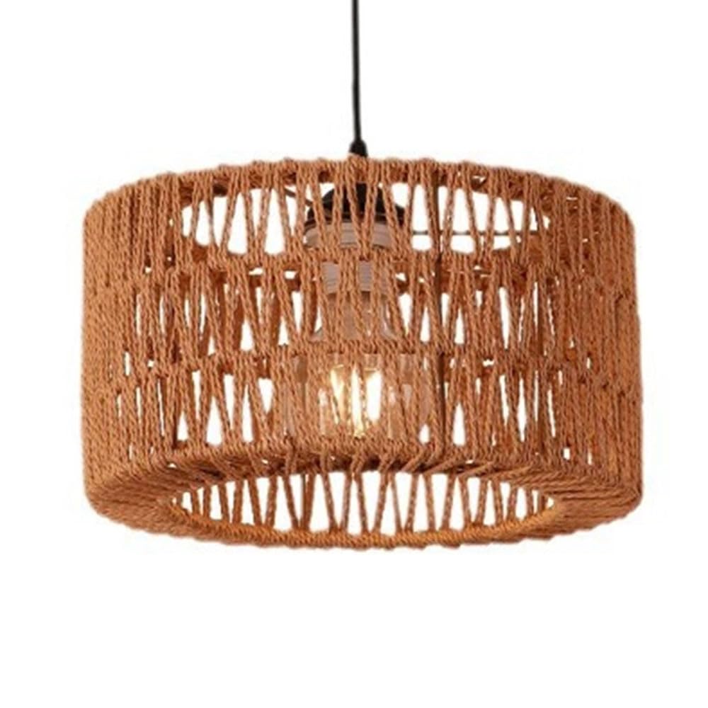 LQZCXMF Hemp Rope Chandelier 1-Light Boho Retro Lantern Lighting with Metal Frame Hand Woven Chandelier for Living Room Ceiling Hanging Light E26 Base for Bedroom Kitchen Farmhouse Retro Fixtures