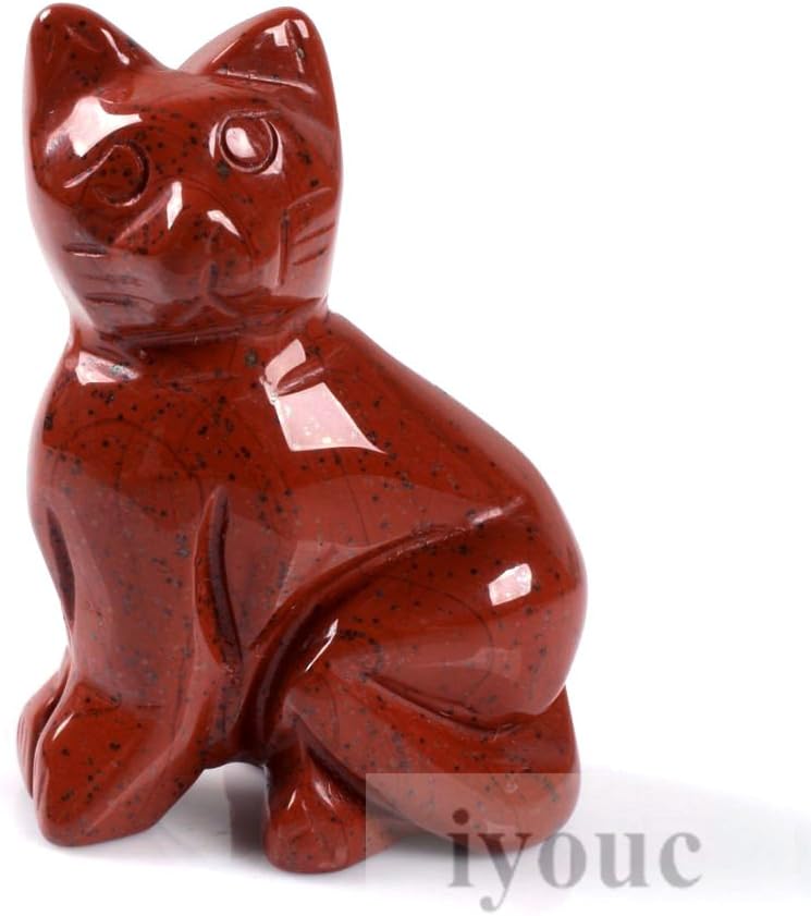 40mm Hand Carved Flame Jasper Gemstone Cat Figurine Statue Stone Carving 1.6"