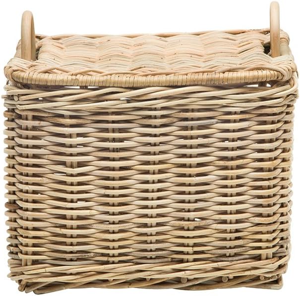 KOUBOO Rattan Core Rectangular Storage Basket, Wicker Basket with Lid, Living Room Basket, Toy Basket, Decorative Bin, Home Organizer, Natural