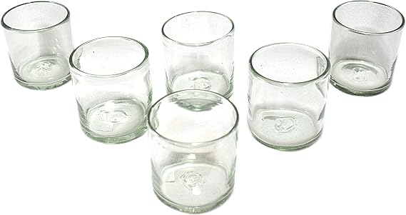MAREY Hand Blown Drinking Glasses Artisan Crafted from Mexico Set of 6 pieces (Natural, Old Fashioned 8 Oz.)