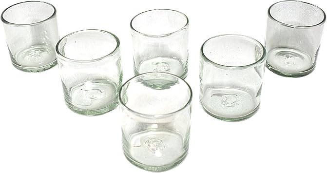 MAREY Hand Blown Drinking Glasses Artisan Crafted from Mexico Set of 6 pieces (Natural, Old Fashioned 8 Oz.)