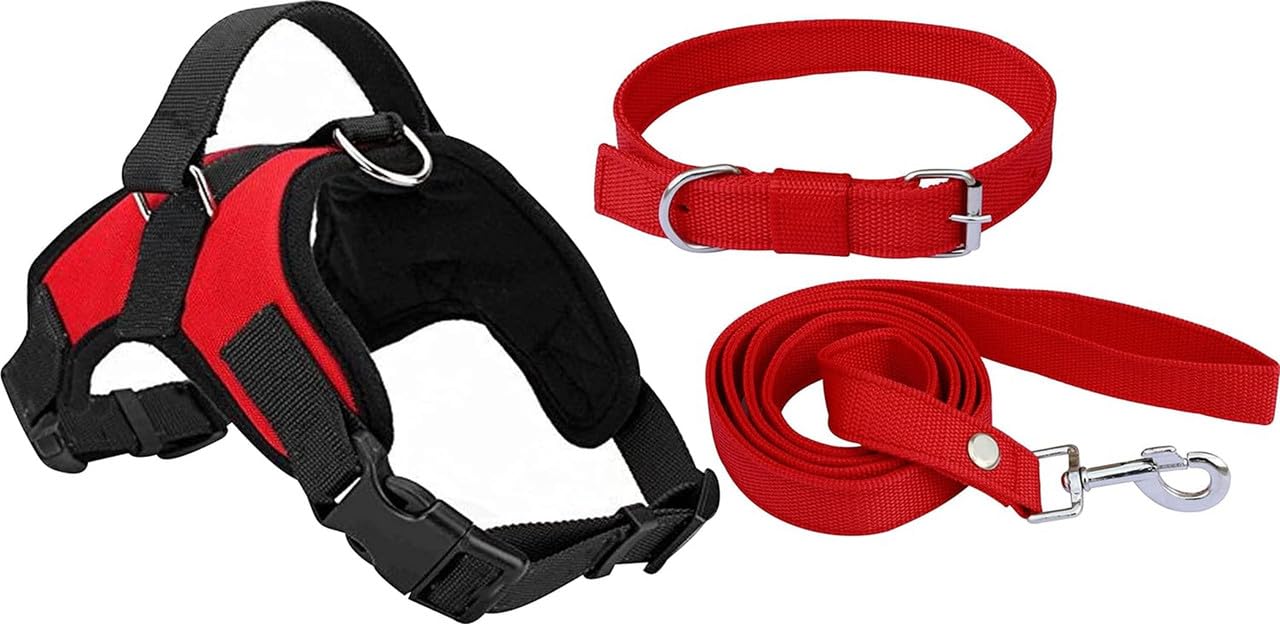 Yucky Fur Harness for Dog with Adjustable Leash Dog Soft Comfortable Breakaway Closure Combo Pack 3 Collar Leash Harness Red Small art-82 (B0CV63XF51) Amazon Price History, Amazon Price Tracker