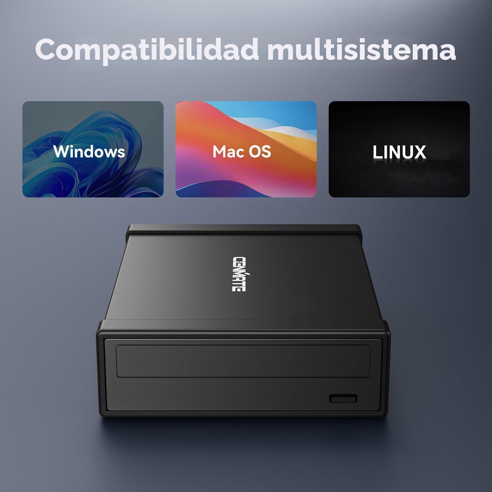 CENMATE Caja para Unidad óptica para Unidad BLU-Ray/CD/DVD SATA de 5,25 Pulgadas, 3* USB-Host, Caja Externa con Cable USB-A/C-3.0, Compatible con Intercambio en Caliente (Sin Unidad, no admite IDE)