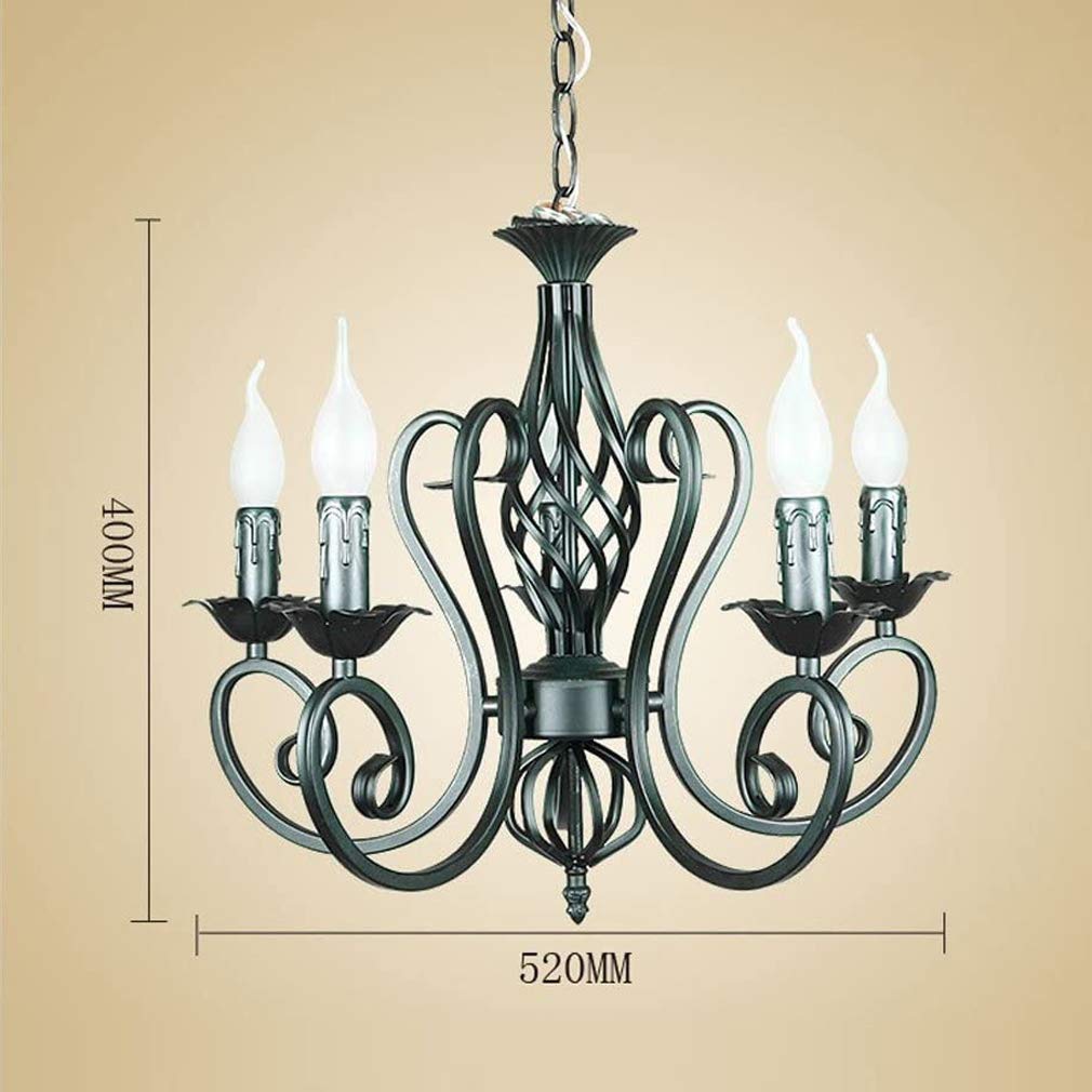 E14 Pendelleuchte Kronleuchter Kerze Vintage Elegante Esszimmer Wohnzimmerlampe Schwarz, Rund Hängelampe für Landhaus Rustikal Arbeitszimmer Esstisch Design Lampe, 5-flammig, Höhenverstellbar, L52cm