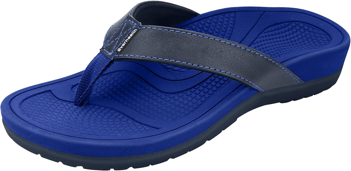 EverhealthWomen's Orthotic Flip Flop Sandals Arch Support for Plantar Fasciitis Flat Feet Heel Pain Relief, Ultra-Soft Shock Absorbing & Slip-Resistant Stylish Beach Toe-Post Sandal Slides