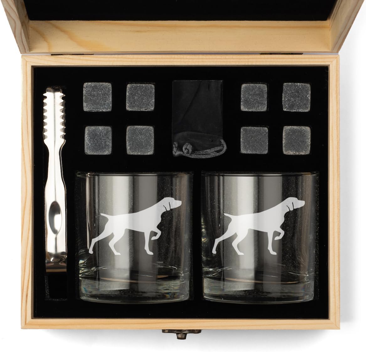 Whiskey Glass Gift Box Set with Whiskey Stones and 2 Rocks Glasses German Shorthaired Pointer