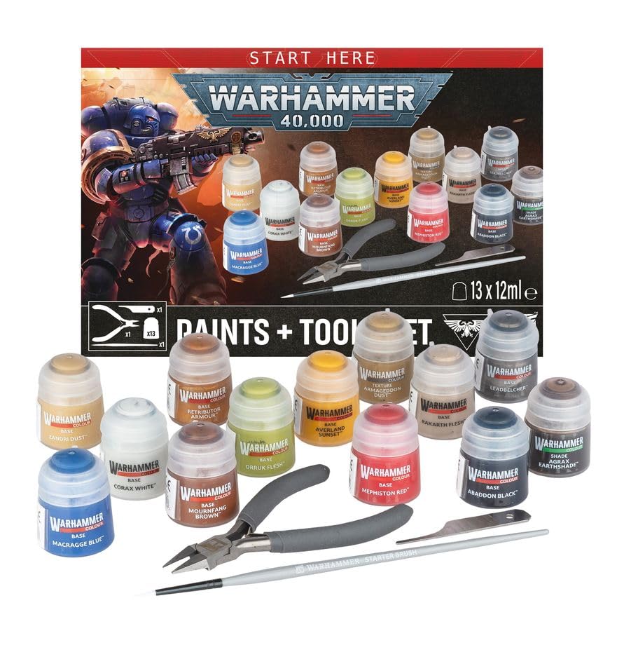 Warhammer Farbset mit Werkzeugen 40.000 Paints Tools Set Miniature 40k Space Marines Orki mit Pinsel Nagelfeile 60-12