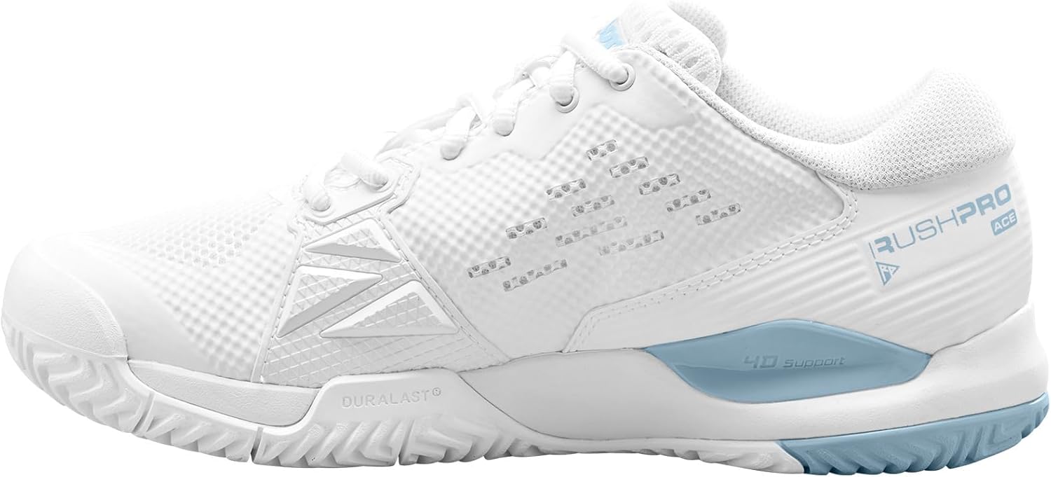 WILSON Women's Rush Pro Ace Sneaker, White/Baby Blue, 9
