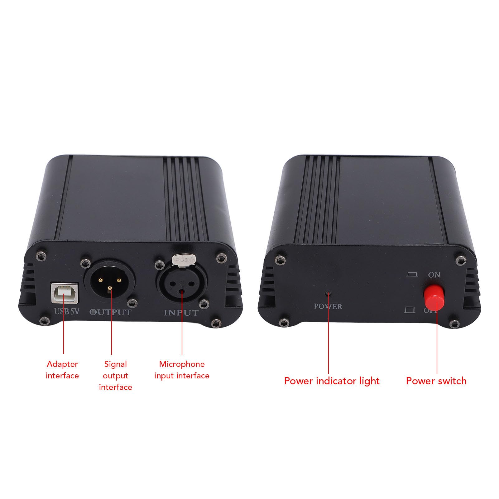 48V Alimentation Fantôme, Plug and Play Aluminium Alliage Portable Power for Condenser Microphone, Mic Préampe, Recording Studios