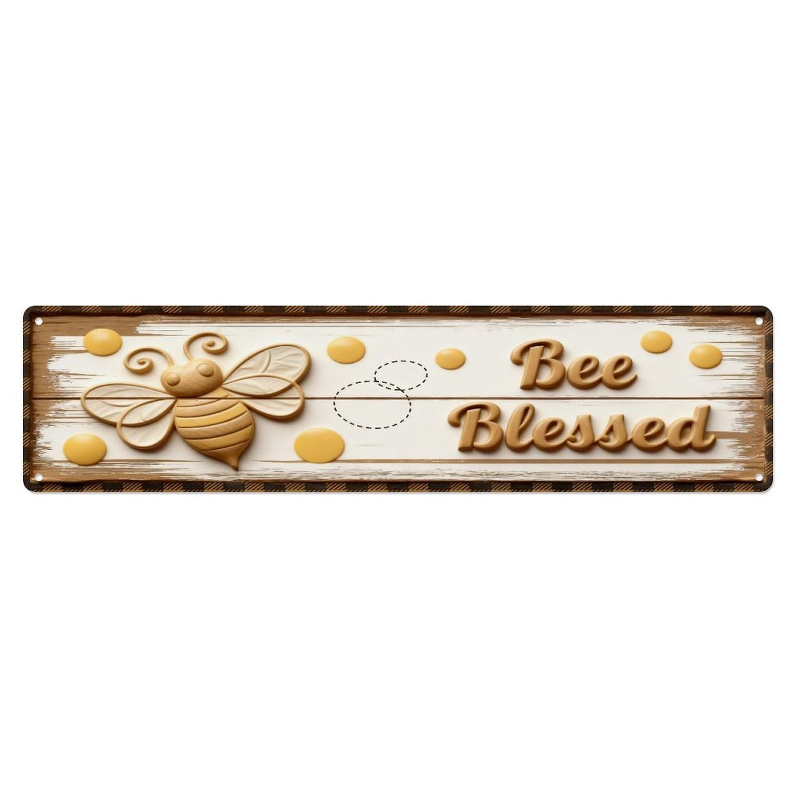 Bee Pattern Plaid Background Yellow Dots Metal Tin Sign Plaque