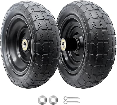 10-Inch Solid Replacement Tire and Wheel 4.10/3.50-4" - Flat Free Tires for Cart, Dolly, Hand Truck, Generator, Lawnmower, Garden Wagon with 5/8” Axle Bore Hole - Double Sealed Bearings (2)