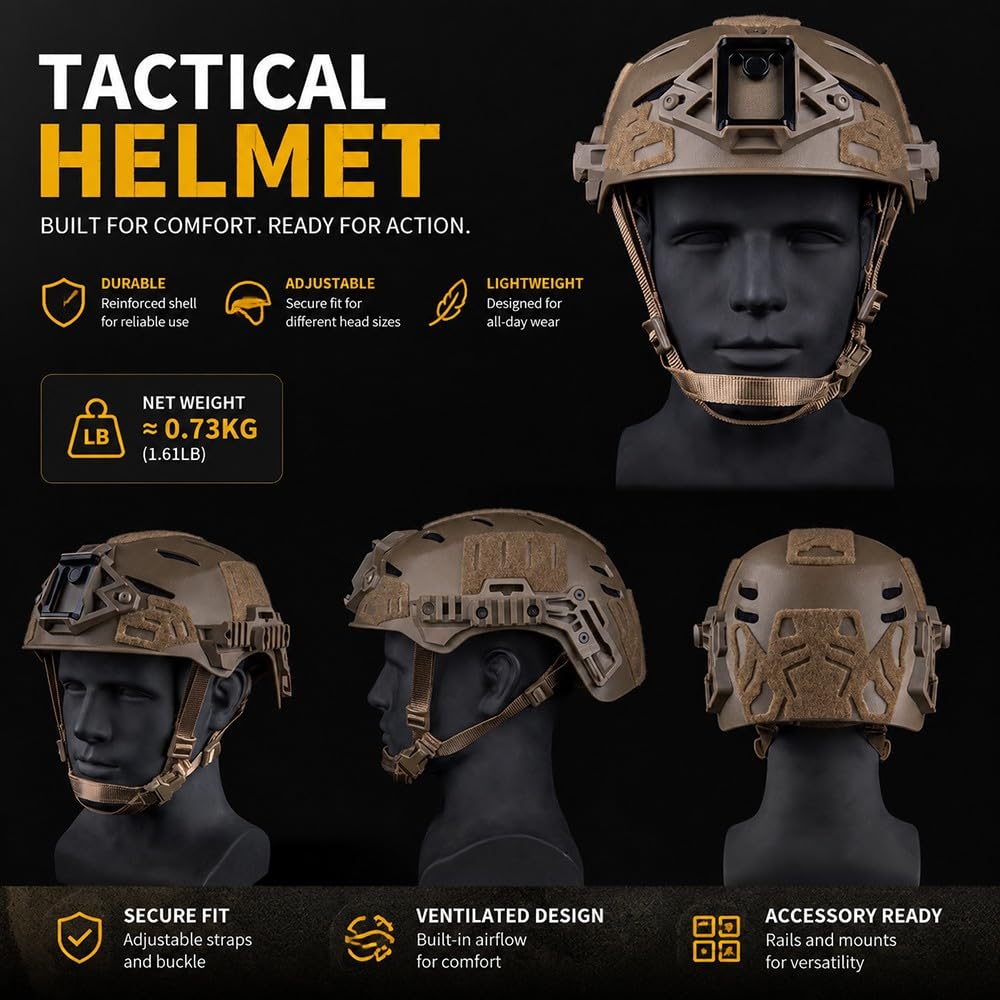 Casco Tattico Airsoft con Copricasco, Passamontagna Traspirante E Cuffie Protettive per L’udito, Set Completo Equipaggiamento Softair E Paintball, Leggero, Regolabile for Paintball