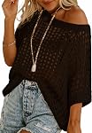 Dokotoo Womens Spring Summer Short Sleeve Sweater Beach Cover Ups Casual Crochet Hollow Out Knit Tops Pullover Shirts
