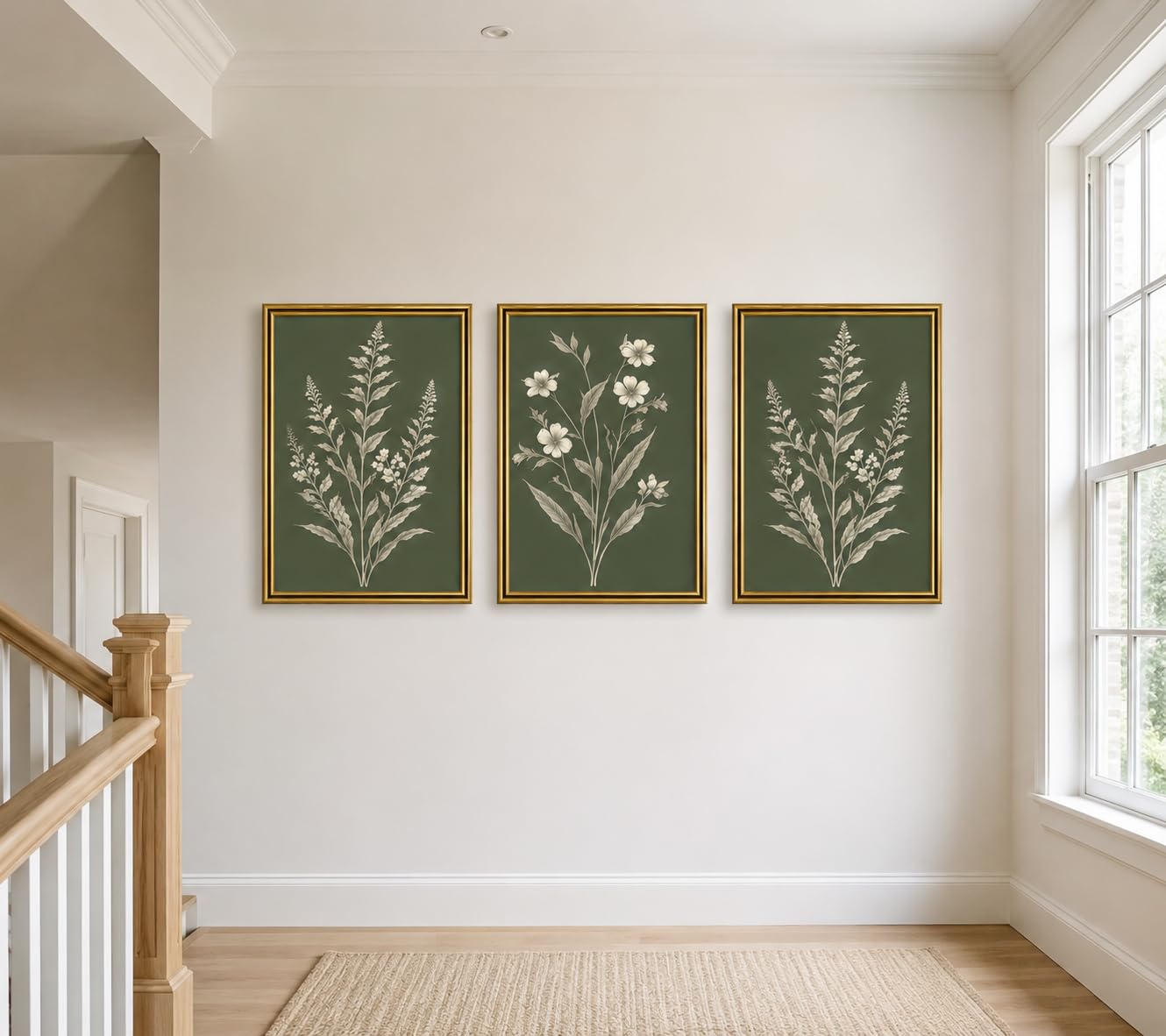 Tríptico botánico enmarcado de salvia verde para pared, 12 x 16 pulgadas