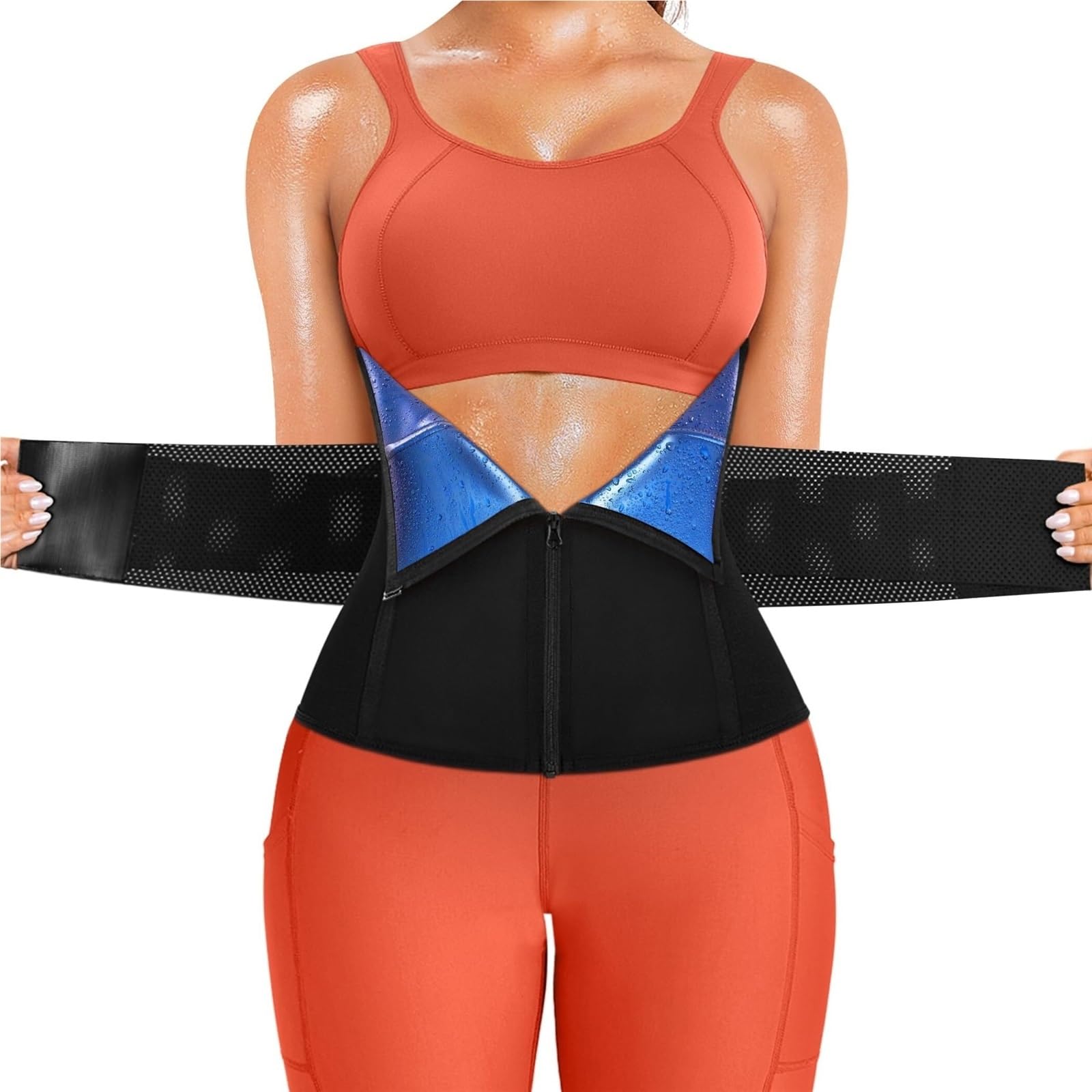 LYGXWJFC Pas podtrzymujący talię z powrotem damski gorsetowy pas biodrowy pas biodrowy opaska na brzuch pas fitness z zamkiem błyskawicznym (niebieski, 3XL)