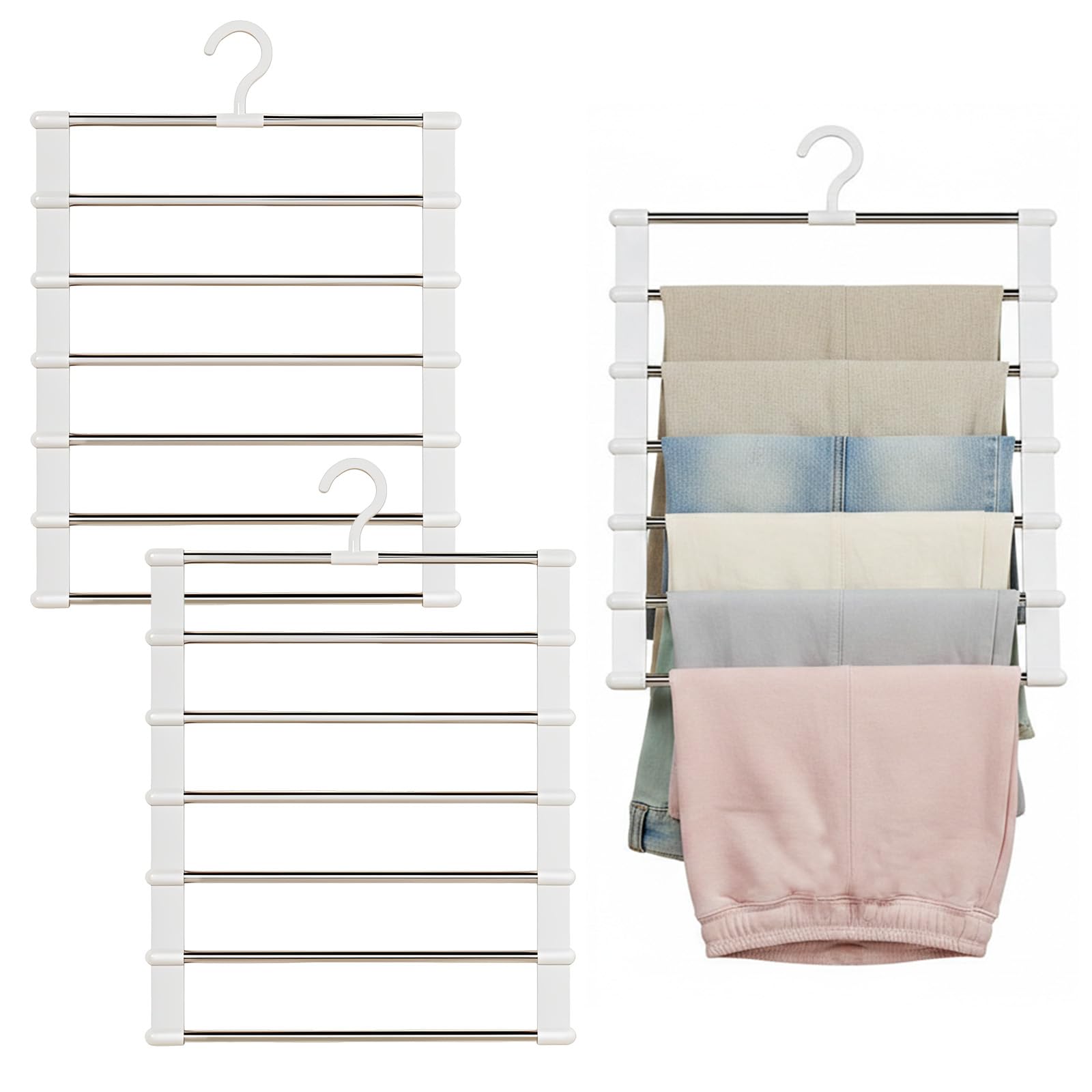 3 Pack Trouser Hangers, Trouser Hangers Space Saving Space Saver Trouser Rack 360° Rotatable Multi Layer Pants Hanger Women Man for Jeans Skirt Tie Scarf Clothes