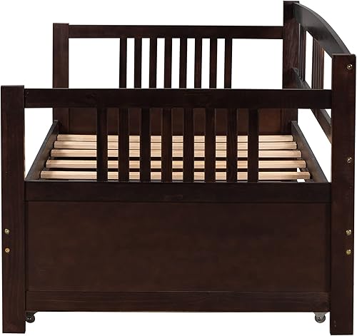 Miniatura 19 de Marco de sofá cama de madera, sofá cama individual con soporte de listones de madera, sofá cama con rieles (blanco)