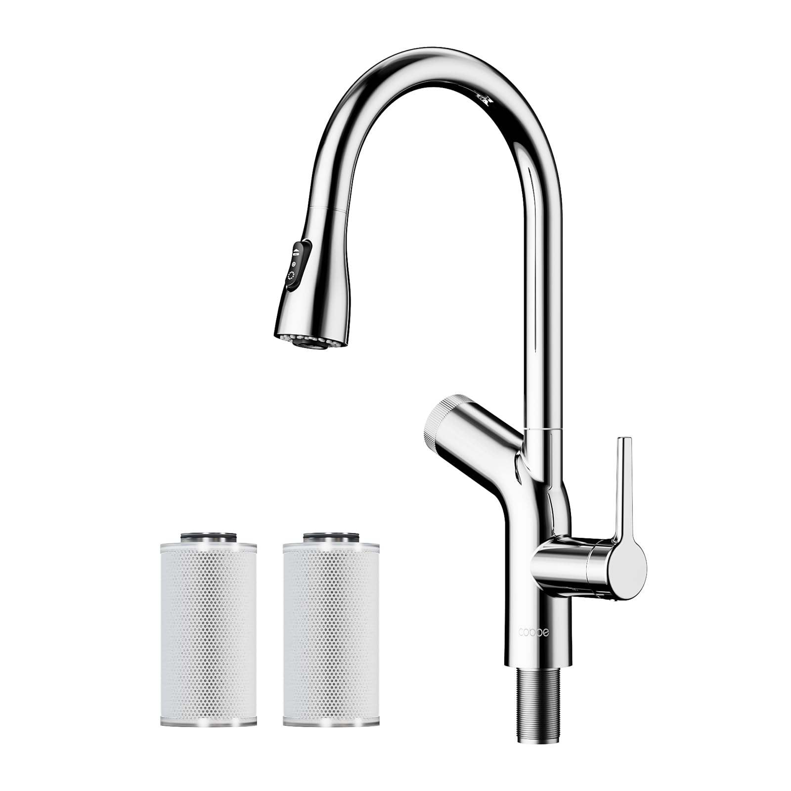 Cobbe Kitchen Tap with Water Filter, Kitchen Tap Mixer Pull-Down Sprayer, High Arc Swivel Single Handle Sink Faucet – Removes Lead, Chlorine, Odor & Bad Taste (Comes with 3 Carbon Filters)