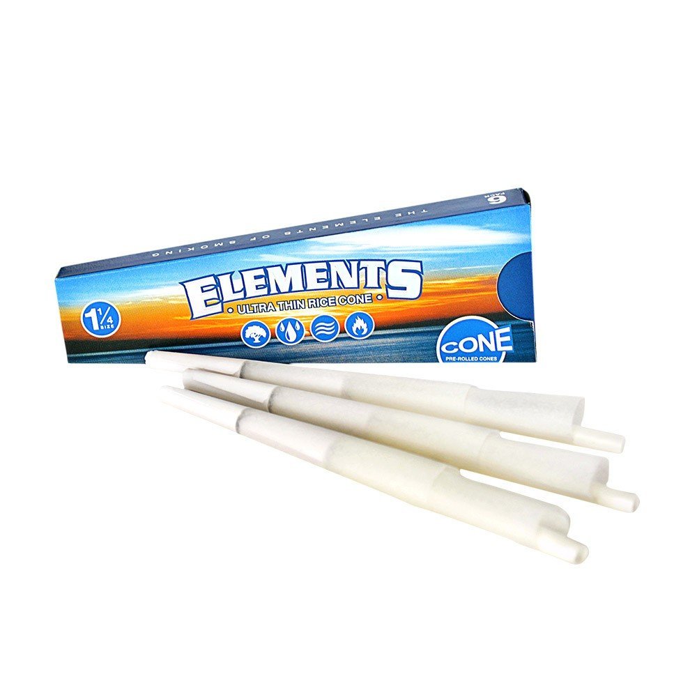 ELEMENTS Ultra Thin Rice Rolling Papers - 1 1/4 Size Pre Rolled Cones 6 per Pack (1 Pack)