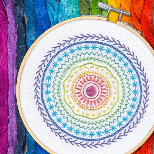 Image of Dimensions 72-70368 Circular Embroidery Sampler Kit for Beginners, 6 inch Diameter Hoop, Multicolor, 5 Pieces