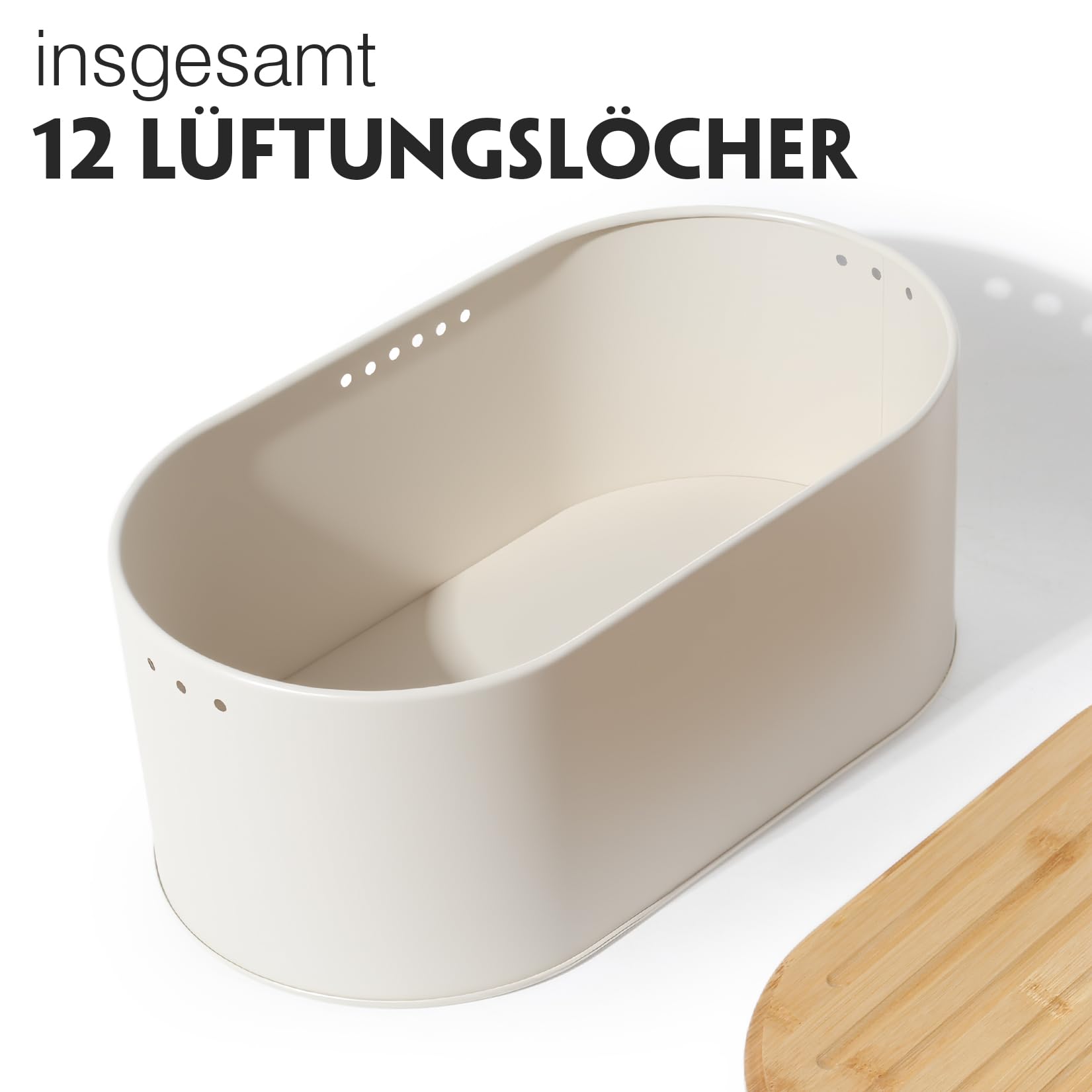 SYLANDO Brotkasten mit Großer Kapazität, Hochwertige Metall Brotbox, Die Aufbewahrung für noch länger frisches Brot, Deckel aus Ökologisches Bambus (Beige)
