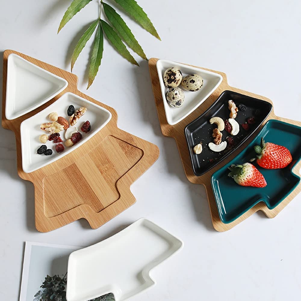 HEXEH Salatteller Keramik Weihnachtsbaumform Snackplatte mit Tablett Snack Snack Teller Snack Fruchtschalenplatte Frühstück Salatplatte Plastikteller