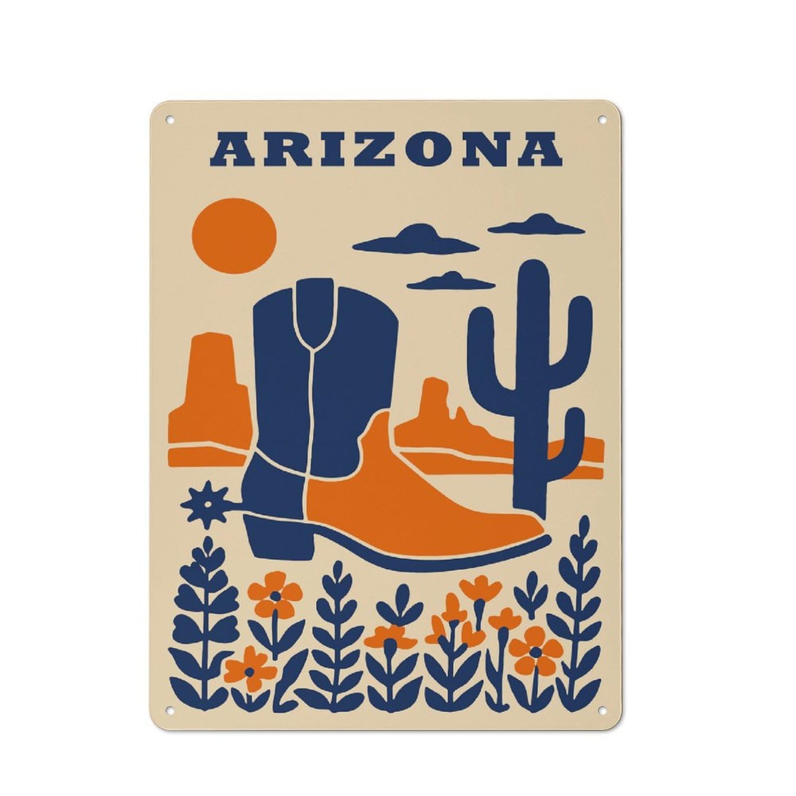 Junmoney Style-3 Metal Wall Sign 40X30cm Featuring Arizona Desert Cowboy Boot Illustration For Café Or Restaurant, For An Autumn Wall Display In Café And Restaurant