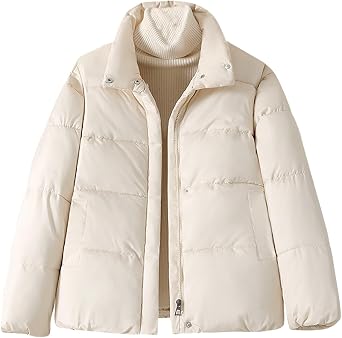 Winter Coats for Women Trendy Zip up Long Sleeve Stand Collar Puffer Jackets Casual Lightweight Warm Cute down Jacket