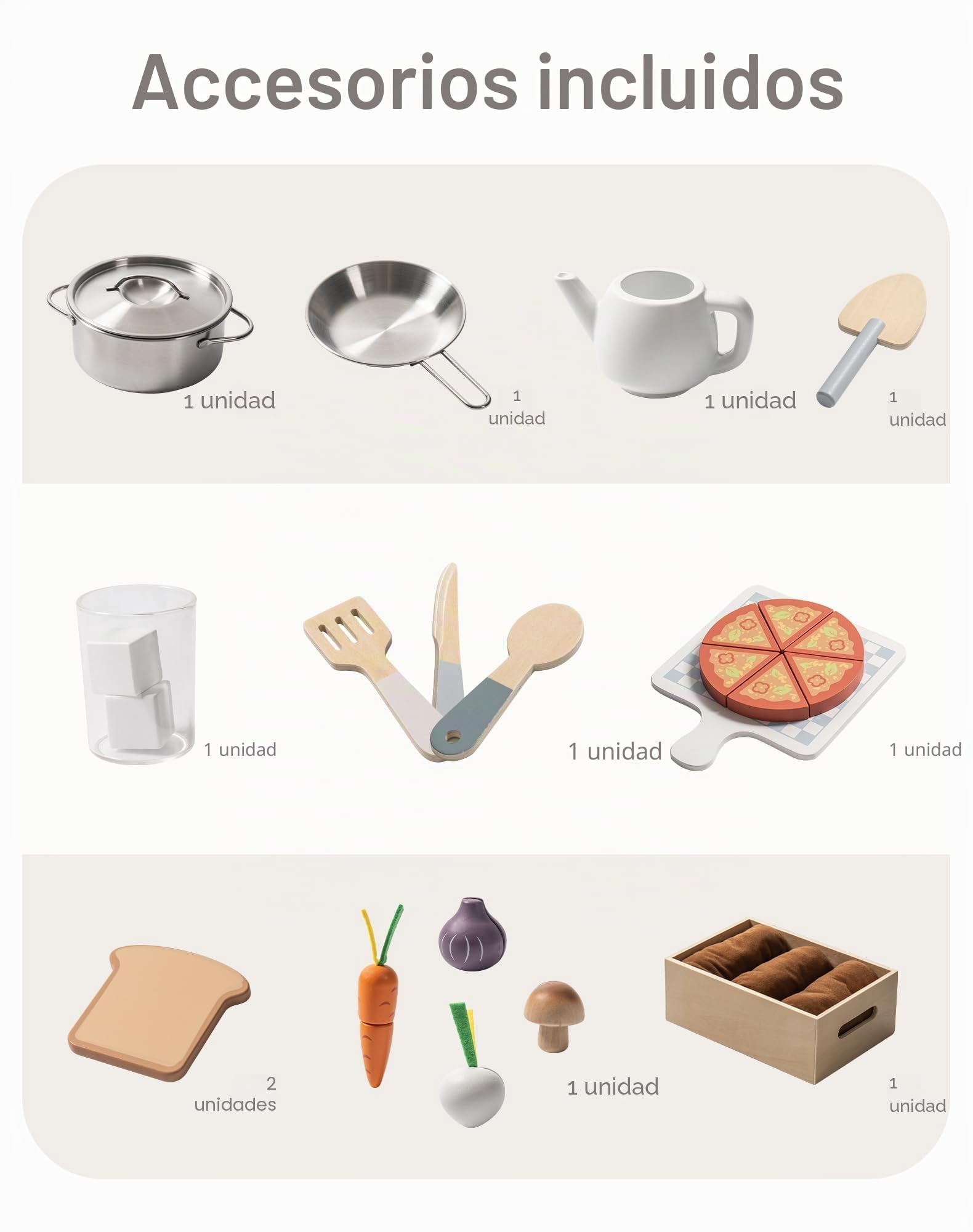 ROBUD Cocina de juguete para niños, cocina infantil de madera con macetero, tostadora, máquina de hielo y corte de alimentos de juego, juego con accesorios para jardinería, pizza, regalo para niños a
