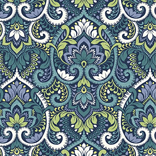 Image of Arden Outdoor Wicker Settee Cushion, 41.5 x 18, Rain-Proof, Fade Resistant Sapphire Aurora Blue Damask