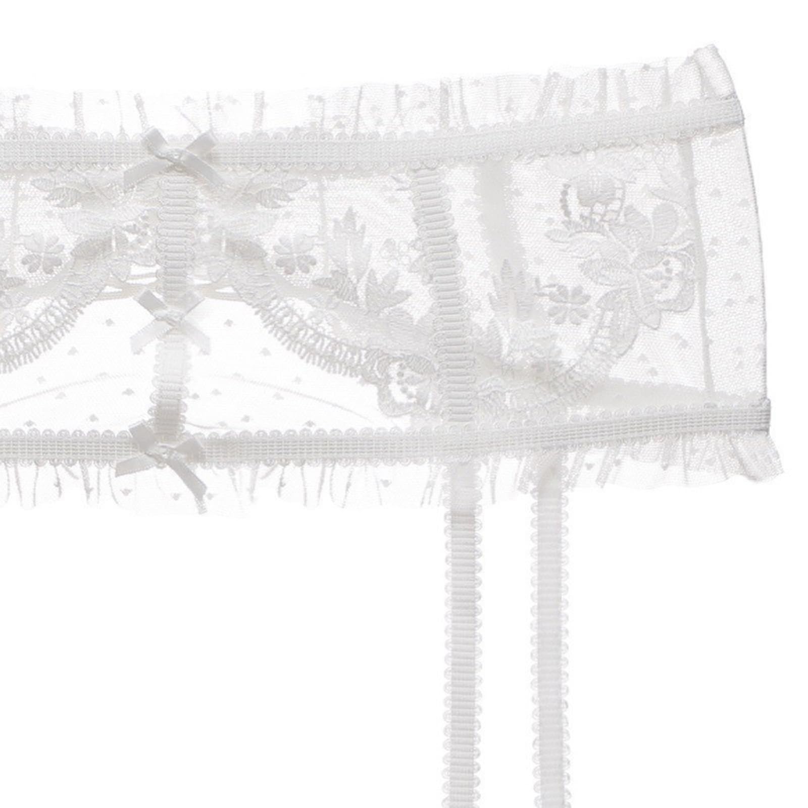Liguero de Encaje Sexy Para Mujer con 4 Clips, Tanga de Malla de Cintura Alta, Liguero Ajustable para Medias