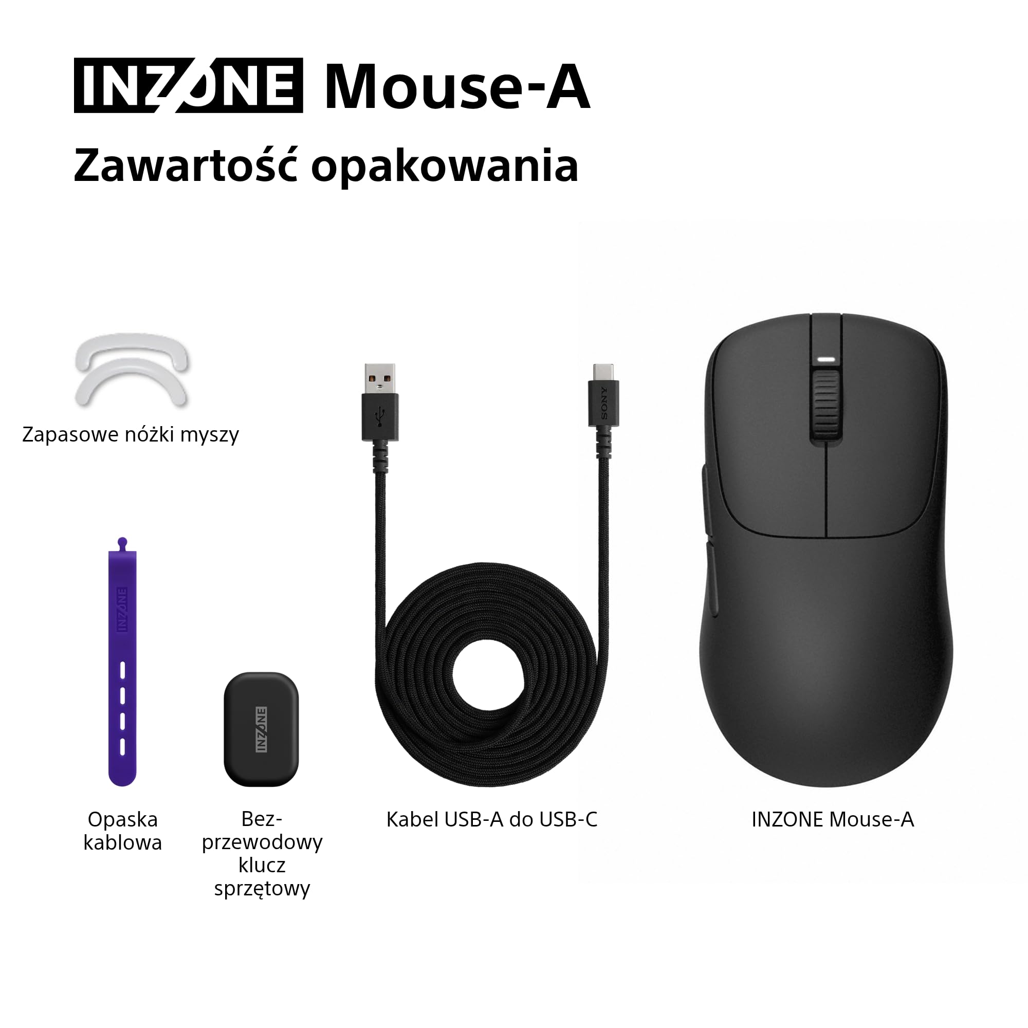 Sony INZONE Mouse-A bezprzewodowa mysz gamingowa, ultralekka (48,4 g), próbkowanie 8000 Hz, czujnik PixArt 30 000 DPI, przełączniki optyczne, bateria 90h, projekt z Fnatic, PC FPS Esports, czarna