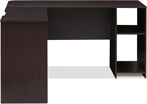 Miniatura 45 de Furinno Abbott - Escritorio para computadora en forma de L con estantería de tubos de acero inoxidable, americano/cromado 2-Roble