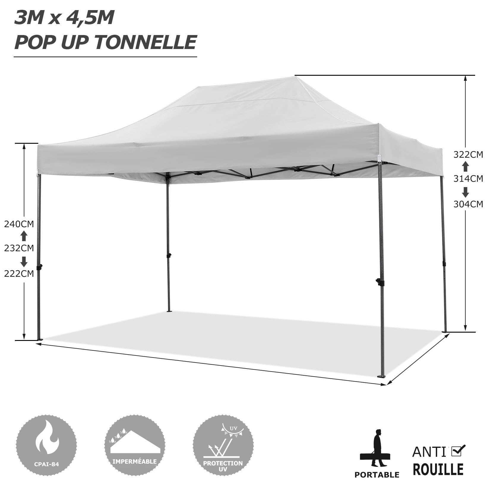 COBIZI Tonnelle Pliante 3x4,5 Imperméable,Barnum Pliant(Blanc avec Parois) | Tonnelle de Jardin Exterieur avec Parois Latérales,Tonnelle Pop Up,Anti UV Tente pour Plage Terrasse Camping,Tente sac Inclus