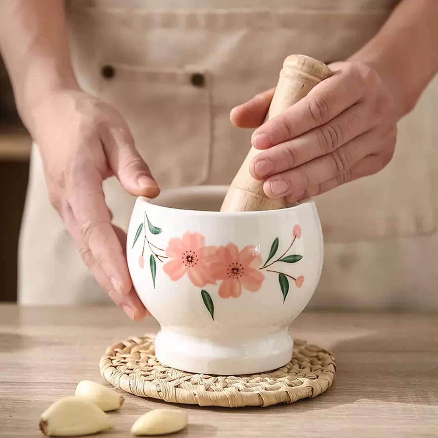 すり鉢ボウル すりこぎセット すり鉢とすりこぎセット すり鉢とすりこぎセット すりこぎセット 粉砕用エレガント陶器ガーリッククラッシ