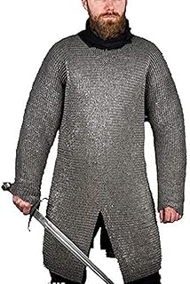 HENCOCK Chainmail Shirt 9 MM Round Riveted with Washer Chainmail -Full Sleeves Chainmail Shirt,Medieval