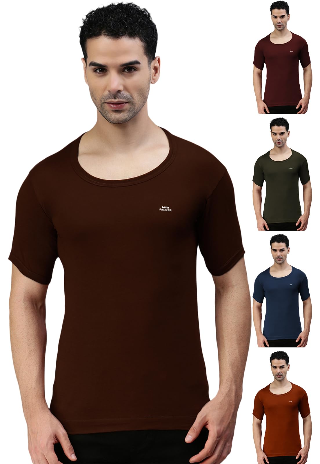 lux parker Men's Round Neck Half Sleeves 100% Cotton Vest with Extended Length for Easy Tuck (Pack of 5)-picture-45