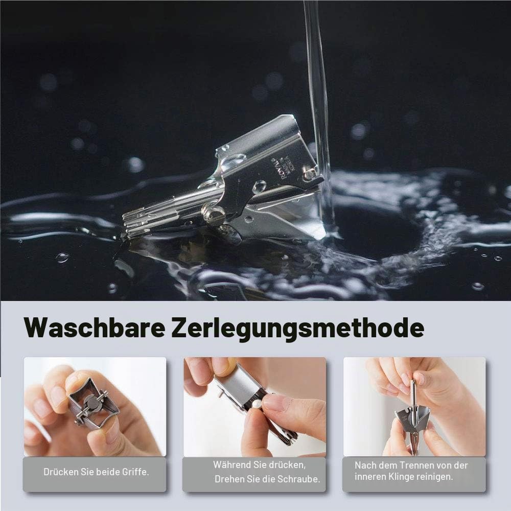 ROYAL Nasen- und Ohrhaarschneider aus Edelstahl, wasserdicht, manuell, batteriefrei, schmerzlos, 12 zweischneidige Klingen, patentierter Mechanismus