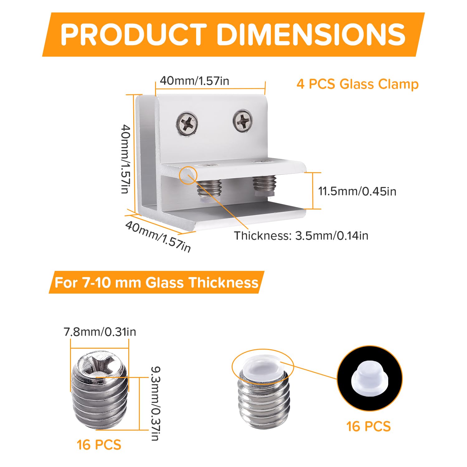 Lyeteung 4 PCS 11.5mm Glass Clamps, Aluminium Alloy Glass Support Bracket, Adjustable Glass Clamp Holders, Glass Connector - Image 2