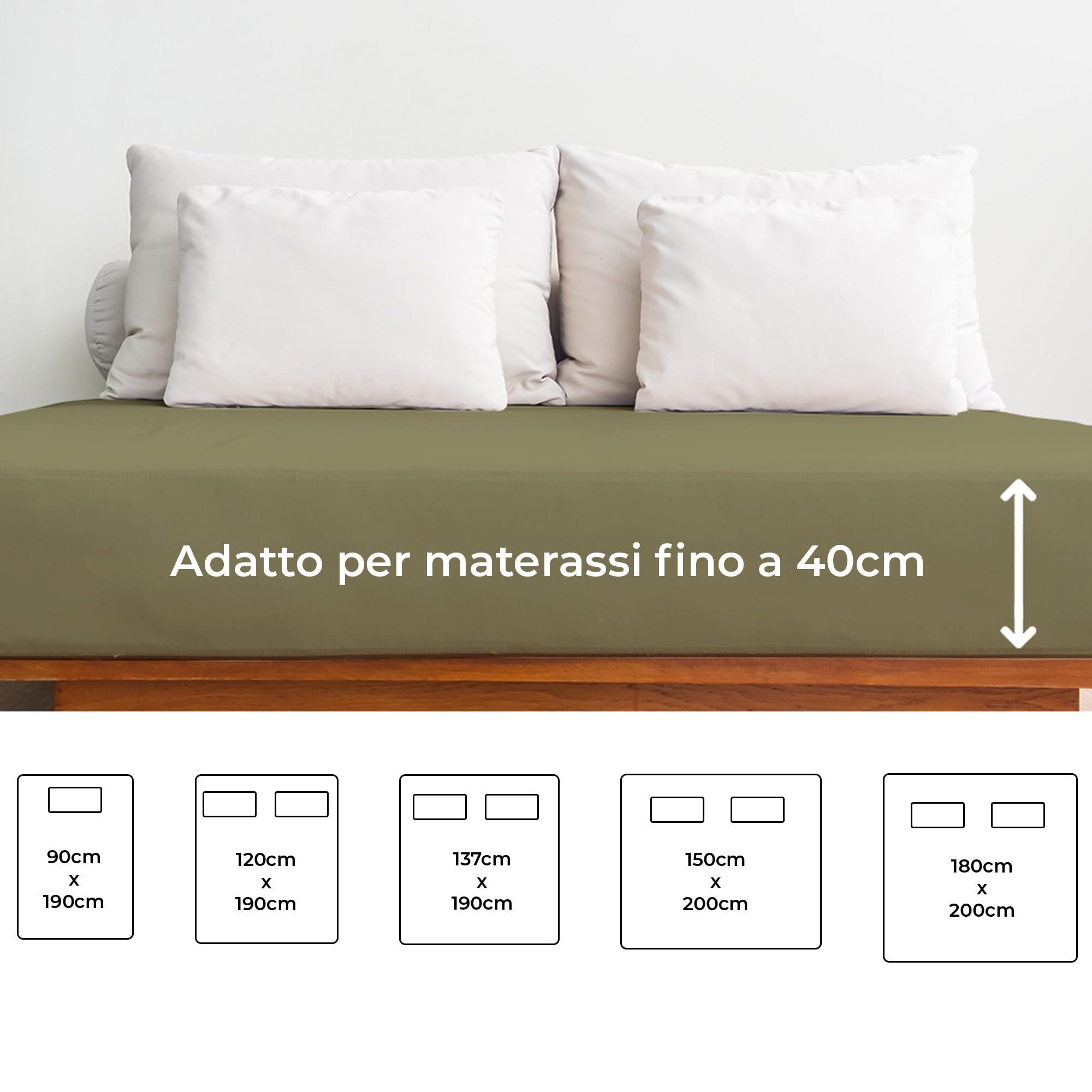 Lenzuolo con angoli 140x200cm – Altezza del bordo 40cm – In microfibra di poliestere spazzolato – Adatto per letti boxspring – Si adatta a materassi fino a 40cm – Certificato OEKO-TEX, Verde salvia