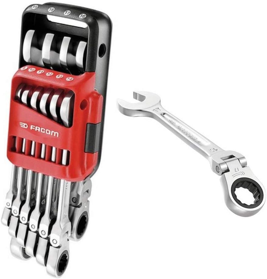 467BF.JP10 Combination Spanner Set with Articulated Ratchet Metric in Carry Case - Silver (10 Pieces)